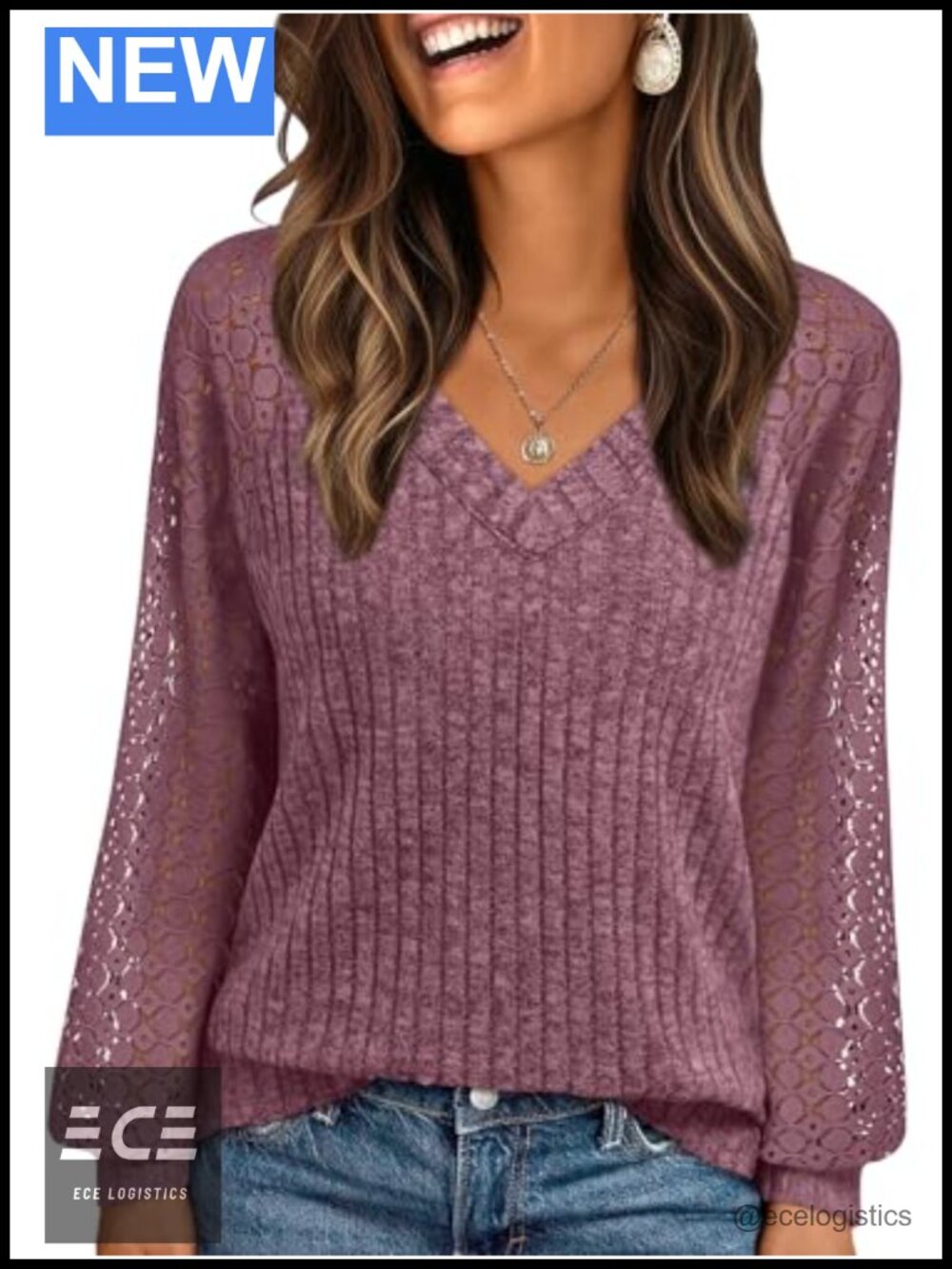 Womens Long Sleeve Lace V-Neck Tunic Top Dressy Fall Casual Blouse